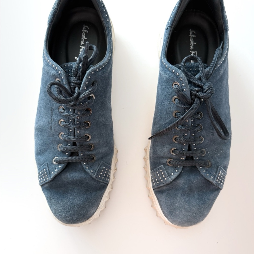 Blue Ferragamo Men’s Leather Sneakers